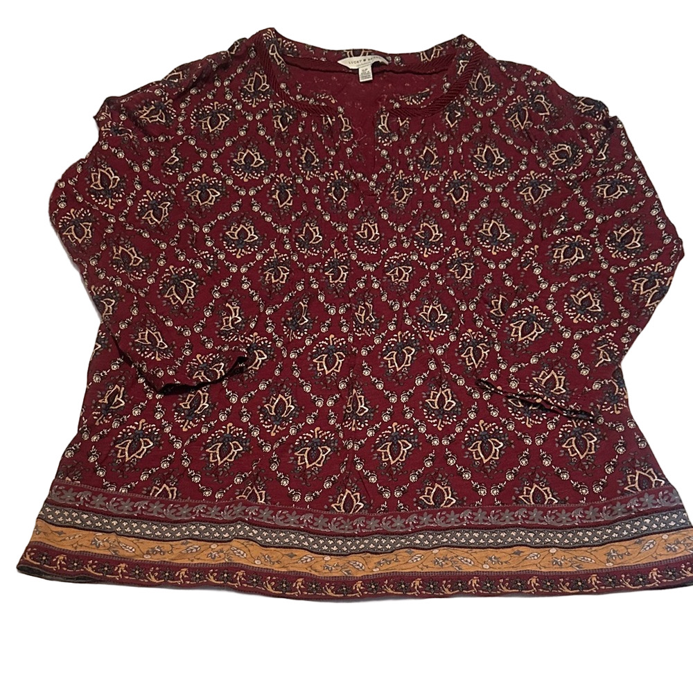 Small Women's Lucky Brand Burgundy Patterned Top